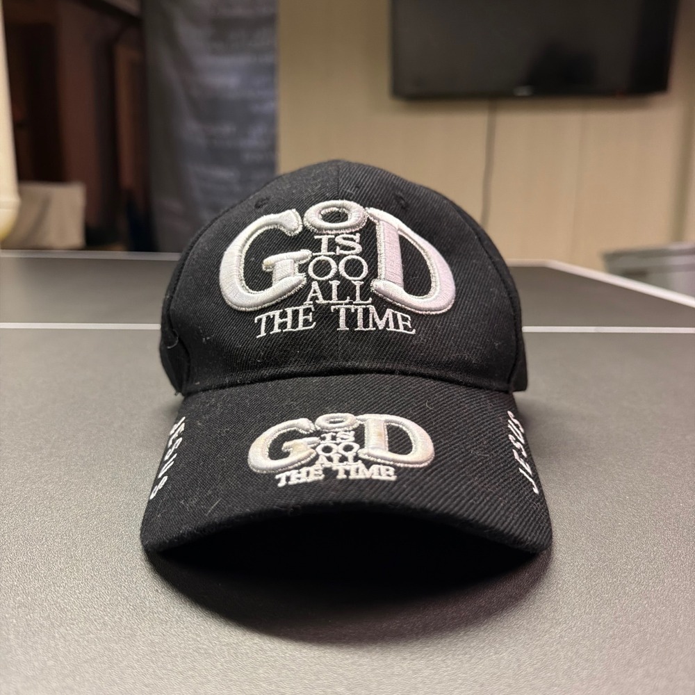 God Is Good All The Time Jesus Religious Baseball Cap Hat Black White Embroidery